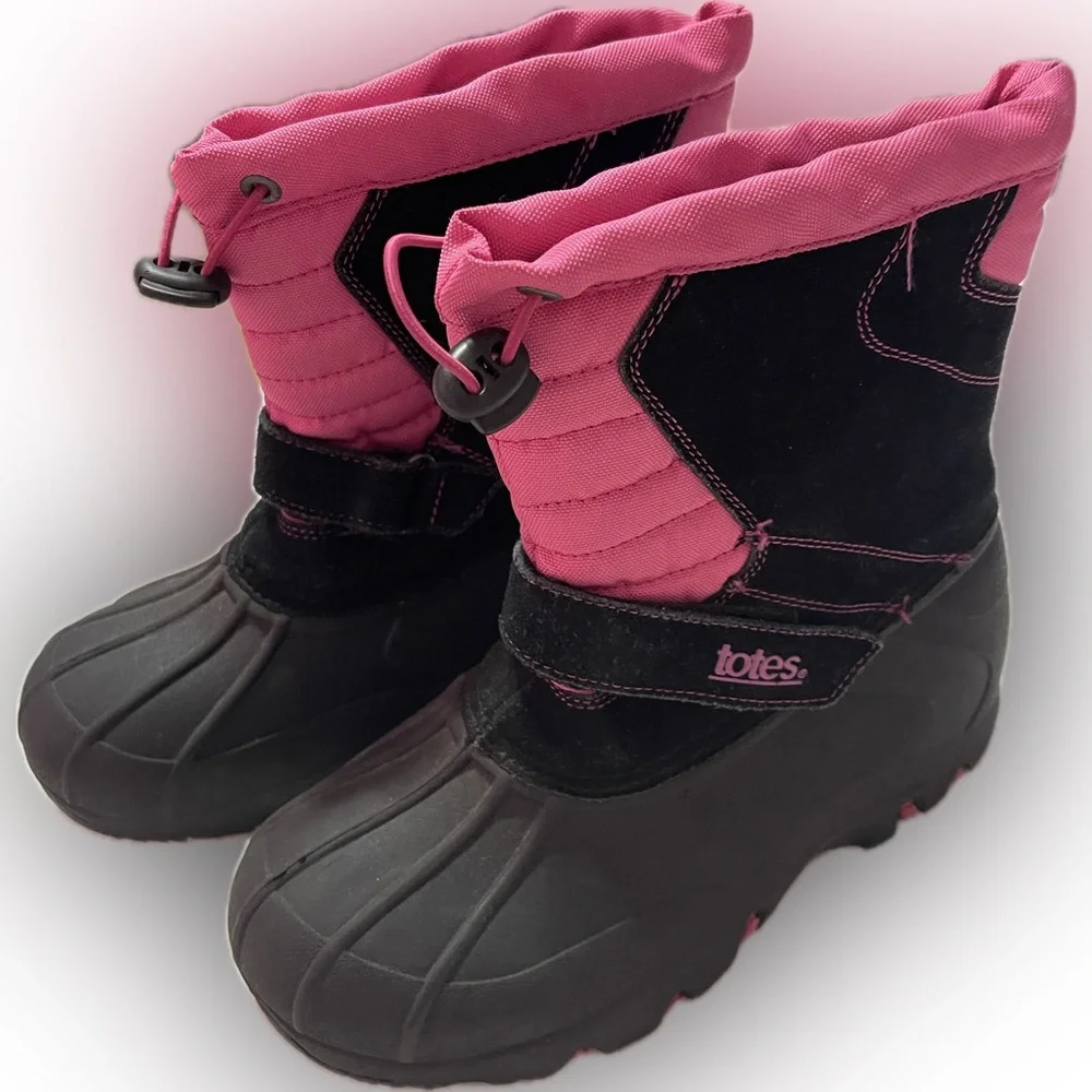 totes Kids Pink and Black Rain & Snow Boots